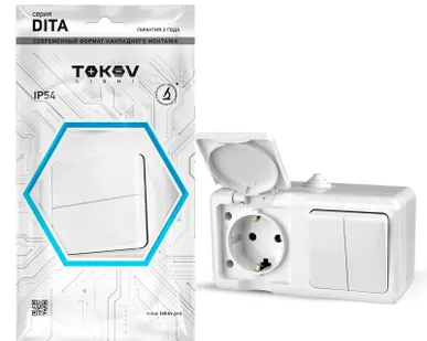 фото Блок ОП Dita (розетка 16А 250В с заземл. 2-кл. выкл. 10А) IP54 бел. TOKOV LIGHT TKL-DT-V2RZ-C01-IP54