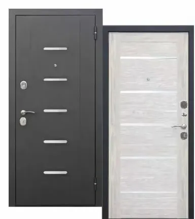 Фото №0 Дверь входная Гарда 7,5см (Ferroni) металл с молдингом/царга,Черный муар/Лиственница бежевая 2050х960мм, ПРАВАЯ