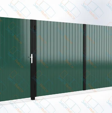 Фото №0 Уличные распашные ворота Горизонт, левая калитка, цвет - зеленый мох