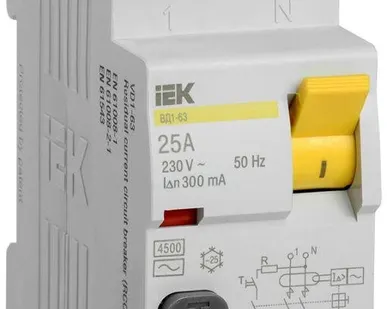 фото Выключатель дифференциального тока (УЗО) 2п 25А 300мА тип AC ВД1-63 IEK MDV10-2-025-300