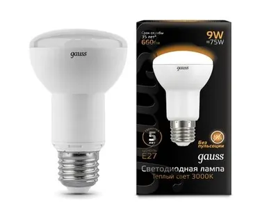 фото Светодиодная лампа Gauss Рефлекторная 9W 660Lm 3000K E27 106002109