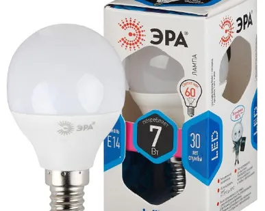 фото Лампа светодиодная P45-7w-840-E14 шар 560лм ЭРА Б0017222/Б0020551