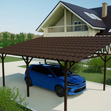 Фото №0 Односкатный навес №33 из металлочерепицы 3,9х6,3 м