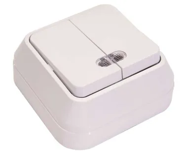 фото Выключатель 2-кл. ОП 10А IP20 с подсветкой бел. Makel 45123