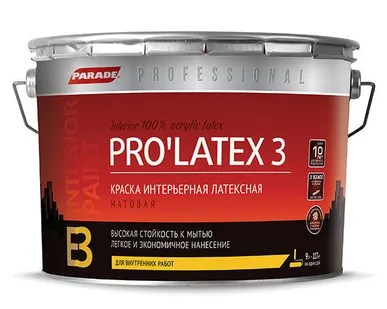 фото Краска латексная Parade PRO E3 PRO’LATEX3 база А матовая 9 л
