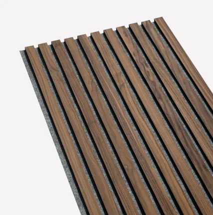 Фото №0 Акустическая реечная панель – Американский орех, шпон - Серый - 2790 мм - Целая