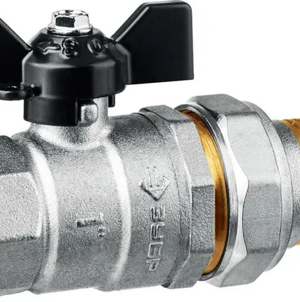 Фото №0 ЗУБР d 1″, ручка ″бабочка″, ″мама-папа″, полнопроходной шаровой кран с накидной гайкой (51321-1)