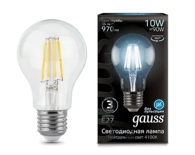 фото Светодиодная филаментная лампа Gauss A60 10W 970Lm 4100K E27 102802210