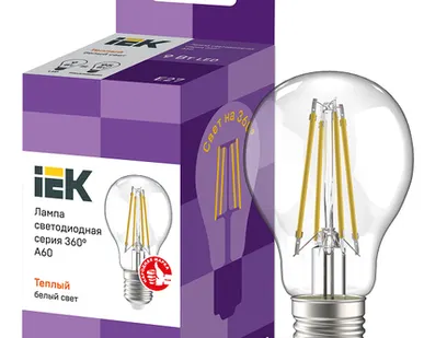 фото IEK Лампа светодиод. 9/3000/Е27/A60 прозрачный шар филамент IEK