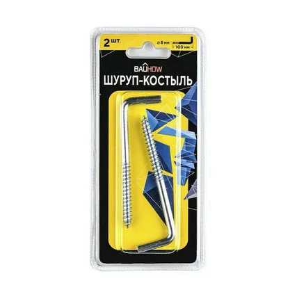 Фото №0 Шуруп-костыль 8х100 оцинкованный в блистере Bauhow, 2 шт