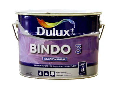 фото DULUX BINDO 3 КРАСКА В/Д ДЛЯ СТЕН И ПОТОЛКОВ ГЛУБОКОМАТОВАЯ Дулюкс