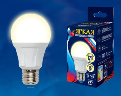 фото Лампа LED-A60 16W/3000K/E27/FR PLP01WH Лампа светодиодная. Форма «А», матовая. Серия Яркая. Теплый белый свет (3000K). Картон. ТМ Uniel.