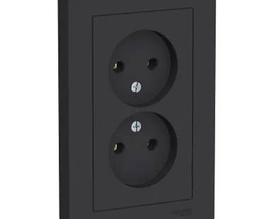 фото Розетка 2-м СП AtlasDesign 16А IP20 без заземл. в сборе карбон SE ATN001020