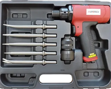 фото BM-128RSK Мощное пневмозубило с виброзащитой с набором насадок в кейсе, круглый хвостовик, 3 800 уд/мин, 2.1 кг