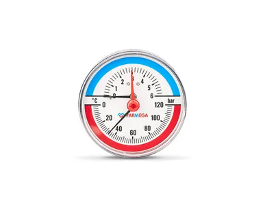 фото Термоманометр аксиальный 6 бар Varmega 1/2" н.р., Ø корпуса=80 мм, t=0...120°С