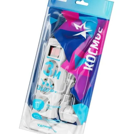 Фото №1 Удлинитель 3х5м с заземл. 16А IP20 с выкл. ПВС 3х1 Космос YKsm5m-3g-Z-V(K)