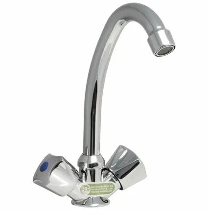 Фото №0 Дисма Смеситель для кухни "Juguni"двуручный, с гибкой подводкой, хром/маховик 0402.644
