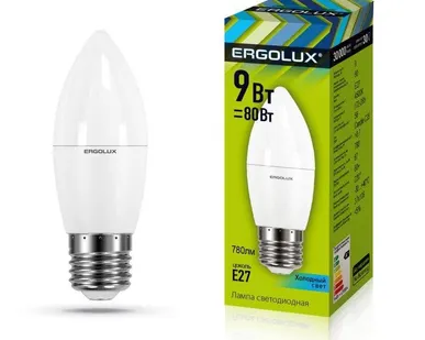 фото Лампа светодиодная LED-C35-9W-E27-4К Свеча 9Вт E27 4000К 172-265В Ergolux 13171