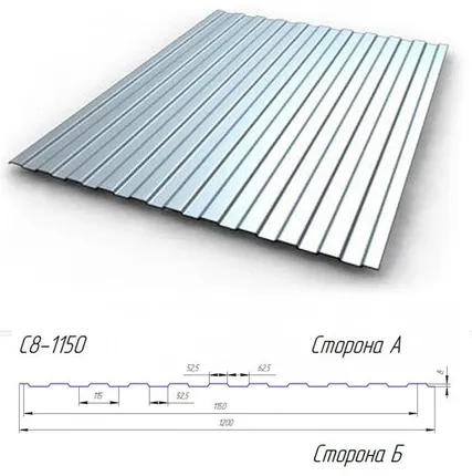 Фото №0 Профнастил оцинкованный С8 t=0,4 мм 2м в наличии