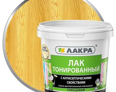 фото Лак ЛАКРА Лак для отделки деревянных и минеральных поверхностей ЛАКРА 0,9 кг глянцевый сосна тонированный