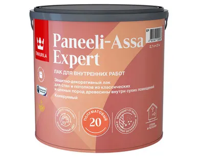 фото Лак для дерева Tikkurila Paneeli-Assa Expert (Панели-Ясся), акрилатный, полуматовый, база EP, 2,7 л