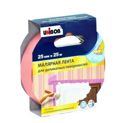 Фото №0 Скотч малярный для деликатных поверхностей Unibob 25мм*25м
