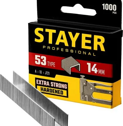 Фото №0 STAYER тип 53 (A/10/JT21), 14 мм, 1000 шт, калибр 23GA, скобы для степлера, Professional (3159-14)