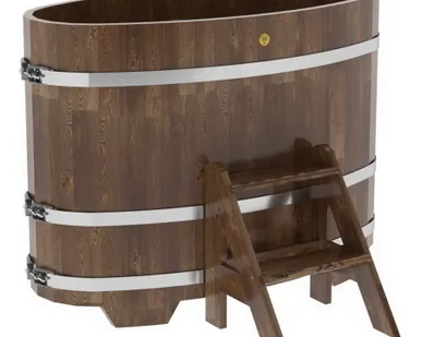 фото Купель для бани из сращенной лиственницы овальная 0,69х1,31 (мореная, Н = 1,0 м)