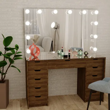 Фото №0 Макияжный столик темное дерево, зеркало без рамы