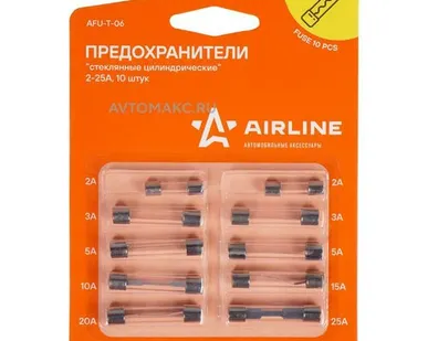 фото AIRLINE Предохранители цилиндрические стеклянные 2-25А=10шт.