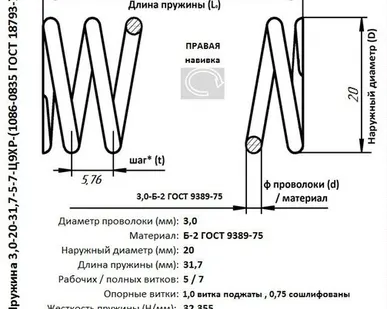 фото Пружина 3,0-20-31,7-5-7-Ц9ХР-(1086-0835 ГОСТ 18793-80)
