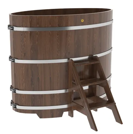 Фото №0 Купель для бани из дуба овальная 0,92х1,66 м (мореный дуб, полимерное покрытие, H = 1,4 м)