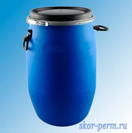 Фото №0 Бочка пластиковая 65 литров с крышкой и хомутом, б/у