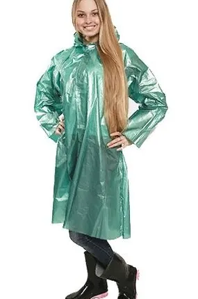 Фото №0 Плащ-дождевик ПВД зеленый на кнопках, с капюшоном