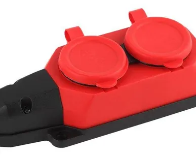 фото Колодка 2-м с заземл. 16А IP44 K-2e-RED-IP44 каучук красн. Эра Б0044551