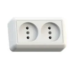 фото Розетка 2-м ОП Оптима 10А IP20 РА10-373 (в компл. с монтажной пластиной) без заземл. бел. Кунцево 8009