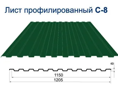 фото Профлист С-8 2000х1200 зеленый мох