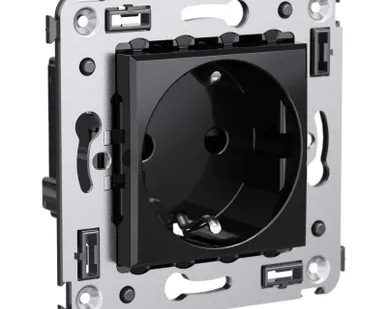 фото Розетка СП 3п 2P+E Avanti "Черный квадрат" защ. шторки DKC 4402003