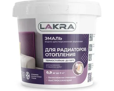 фото Эмаль Лакра акриловая, для радиаторов, белая, глянцевая, 0,9 кг