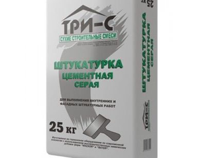 фото Смесь штукатурная цементная серая Три-С  25 кг