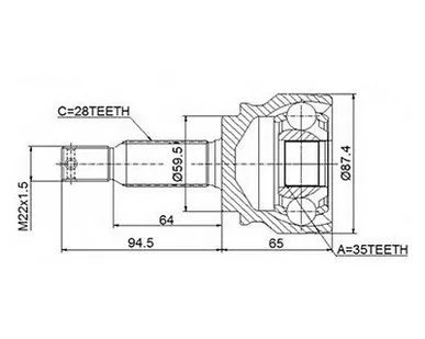 фото Patron ШРУС наружный C Crosser шлицы 28x35 ор 3273SF Patron PCV1041