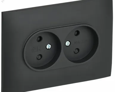 фото SKANDY Розетка 2-местная без заземления с защитными шторками 10А в сборе SK-R09G графит IEK