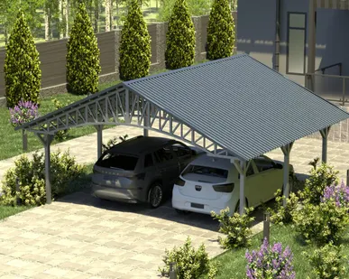 фото Двускатный навес №22 из профнастила 6,5х6,3 м