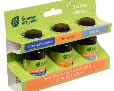 фото Набор эфирных масел для бани С легким паром: Пихта, Можжевельник, Эвкалипт (3 шт., арт. БШ 30002)