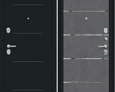 фото Входная дверь Лайн Букле черное-Слэйт Арт бетон темный молдинг