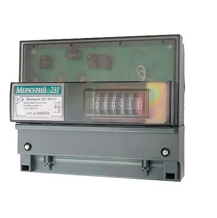 Фото №0 Счетчик "Меркурий" 231 АМ-01 3ф 5-60А 1 класс точн.; 1 тариф.; имп. вых. мех. креп. DIN-рейка Инкотекс 32430