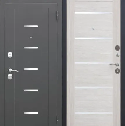 Фото №0 Дверь входная Гарда Муар Царга Металл/МДФ 860 Правая Черный муар/Лиственица беж