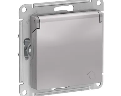 фото Schneider Electric Механизм розетки 1-м СП AtlasDesign 16А IP20 с заземл. защ.шторки с крышкой алюм. ATN000346 Schneider Electric