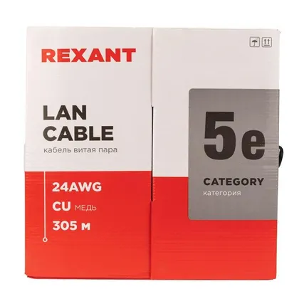 Фото №3 Кабель UTP 4х2х24AWG кат.5е медь наружн. прокл. бухта (м) Rexant 01-0045