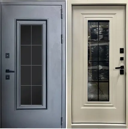 Фото №0 Входная дверь Термо Венеция муар серый стеклопакет-шагрень белая